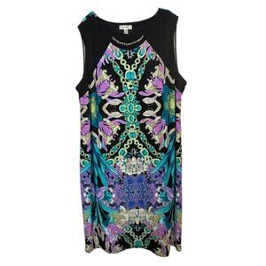 Dressbarn Womens Size 20 Sleeveless Black Dress Bold Floral & Chain Print Design